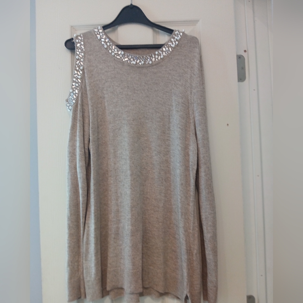 INC International Concepts Beige Off-the-Shoulder Sweater SZ L
